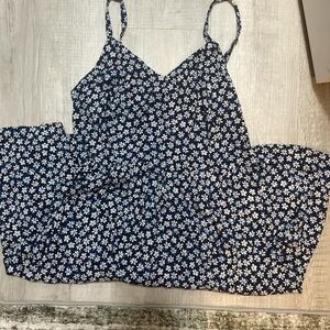 Old Navy Navy Blue Cami Dress with White and Light Blue Floral Trim